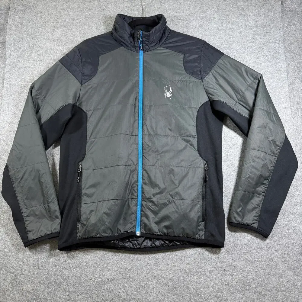 Spyder Active Ski Jacket Mens M Gray Black Quilted Full Zip Insulated Winter